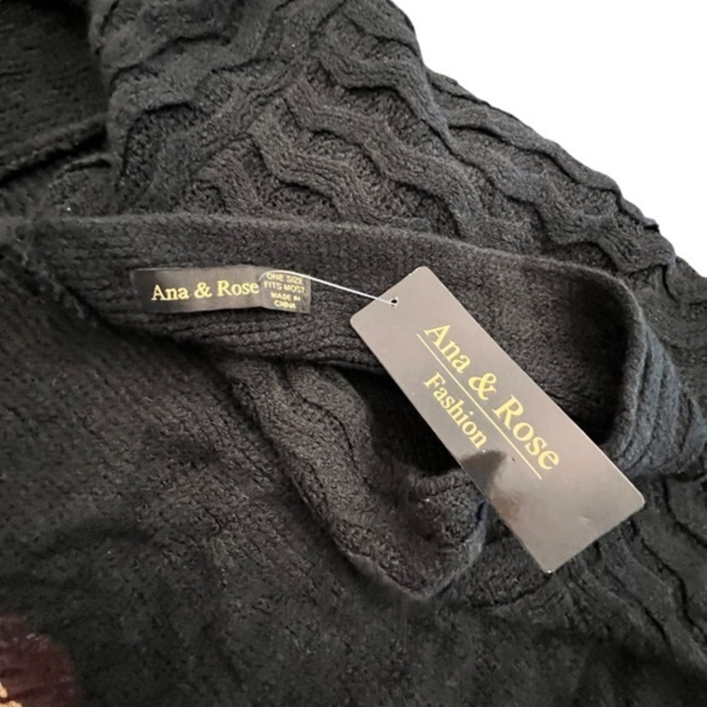 Anna & Rose Women's Black Fringe Poncho Sweater One Size Southwestern Boho NWT - Picture 6 of 10